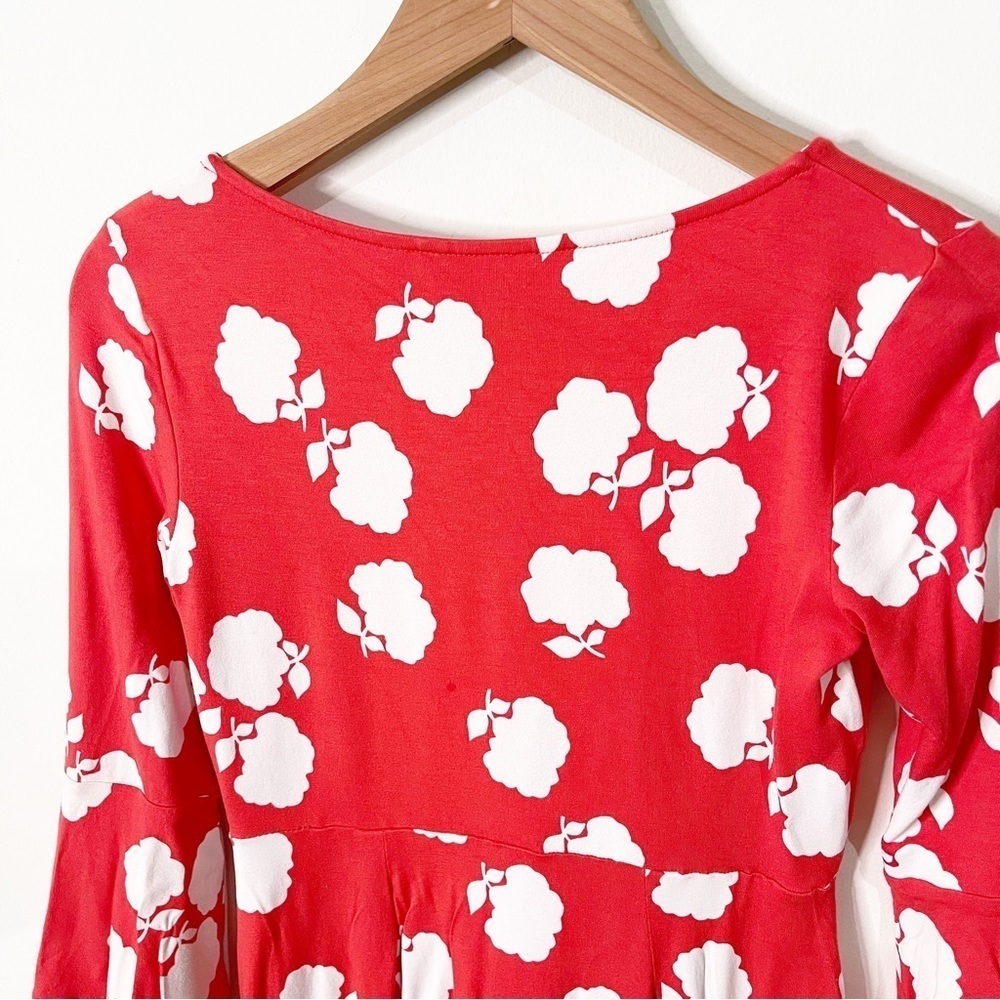 Boden Poppy Red Floral Miriam Floral Jersey A-Line Bell Sleeve Dress Size 4 Long - Picture 6 of 8